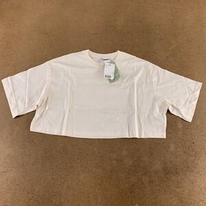 Divided By H&m Womens Crop Top Ivory Short Sleeve Crew Neck S New